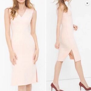 White House Black Market Sleeveless V-Neck Sheath Dress, Light Pink, size 12